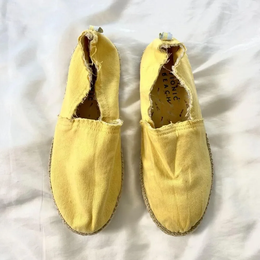 Yellow Distressed Canvas Vionic Beach Laguna Espadrilles Size US 8.5